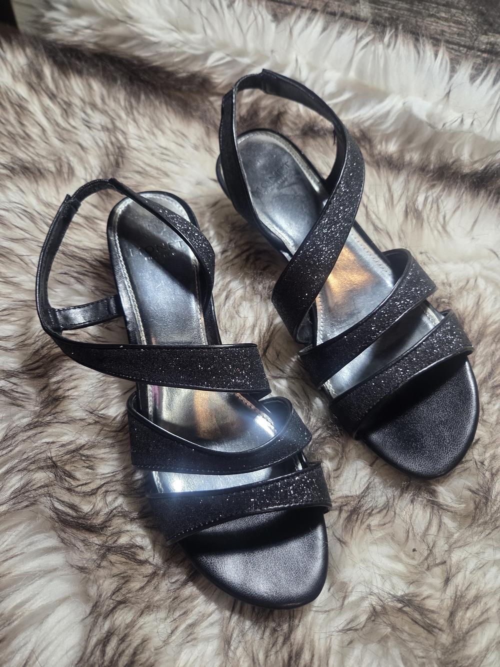 Monet Black Glitter Strappy Heels